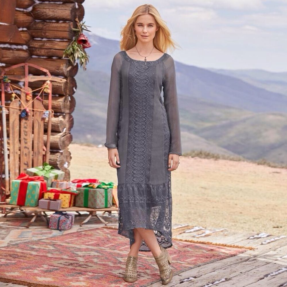Sundance Viviana Chiffon Midi Dress in Grey 4 NWOT